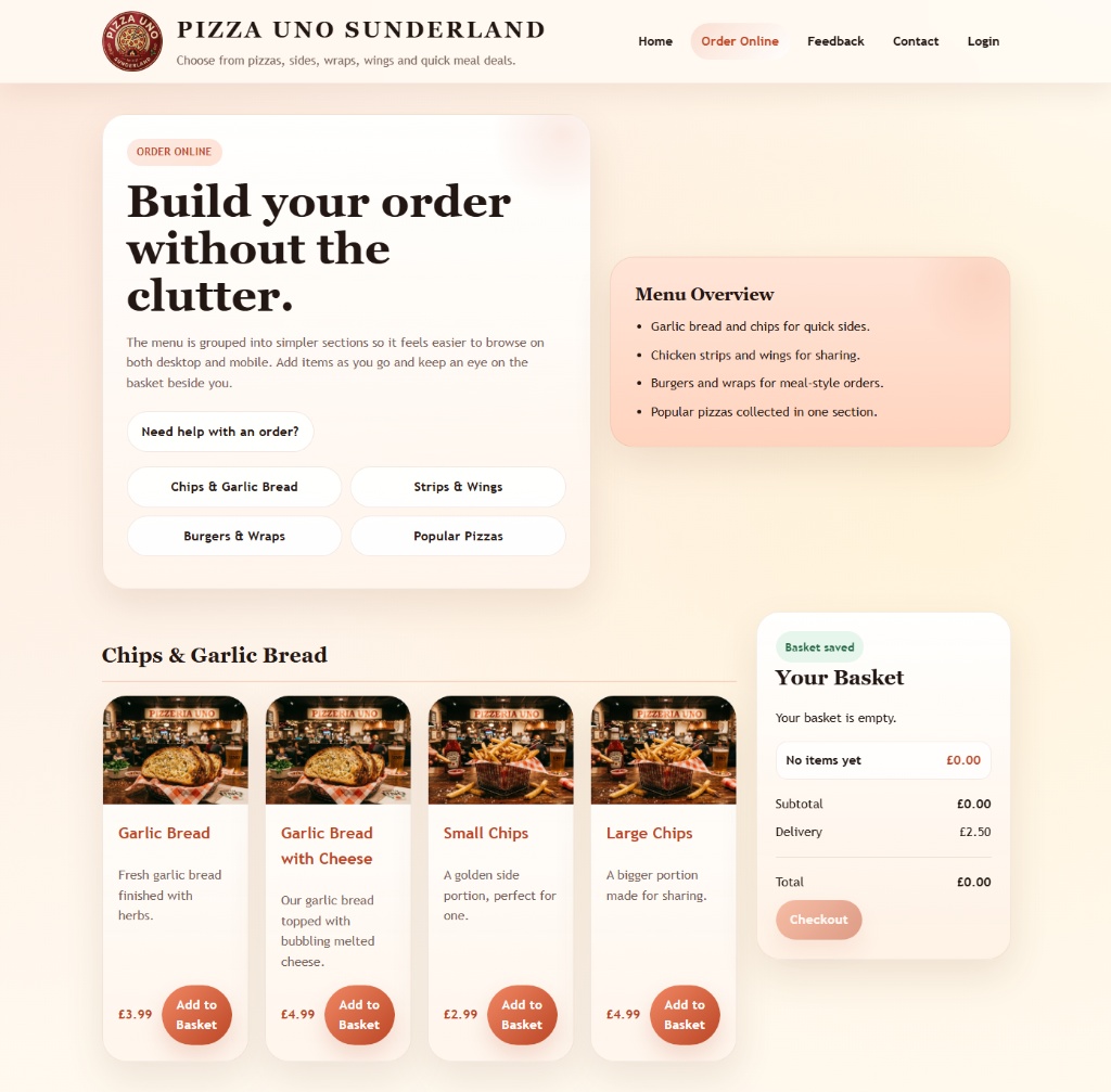 Pizza Uno order page