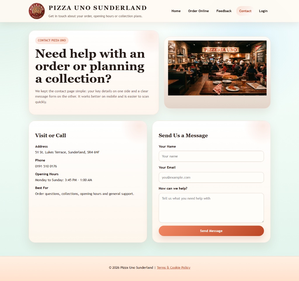 Pizza Uno contact page